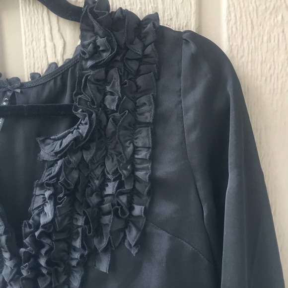 Lapis Black Long sleeved shift Dress ruffle front  S - Picture 4 of 13